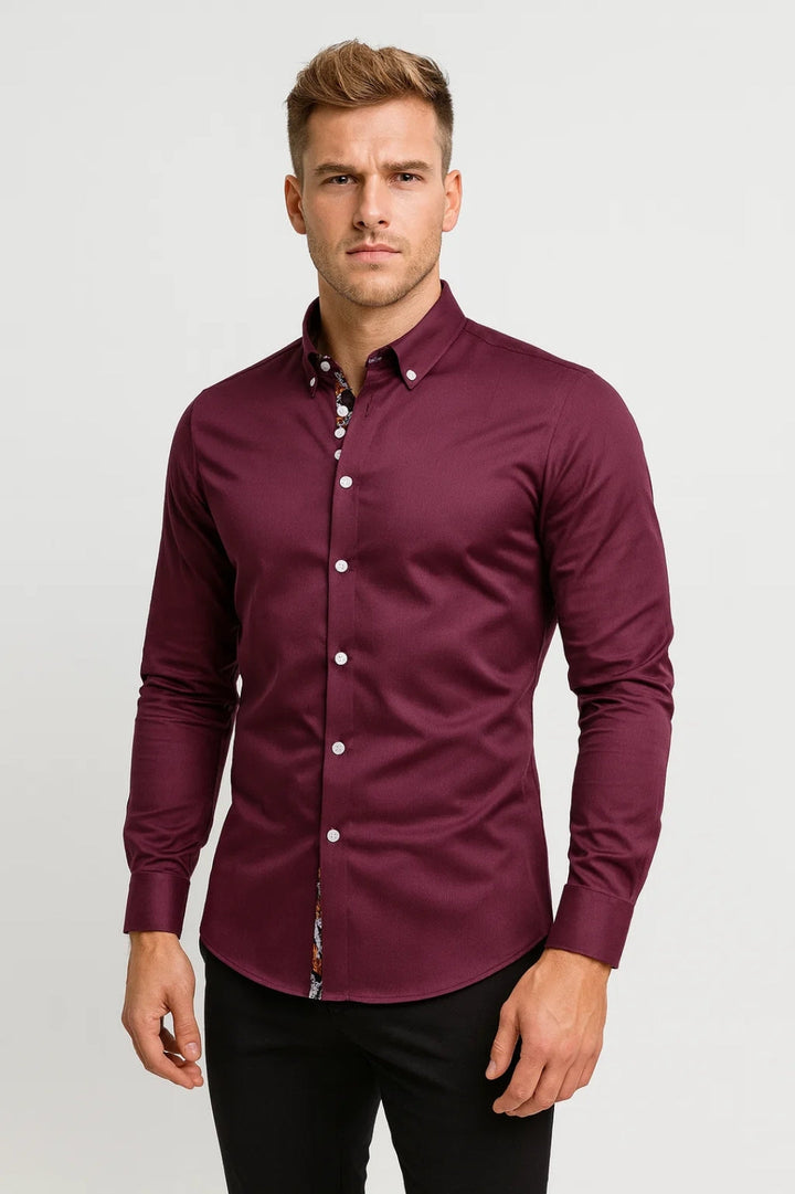 Heren Overhemd met Opstaande Kraag en Slim Fit