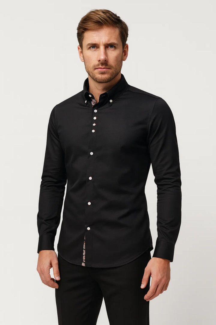 Heren Overhemd met Opstaande Kraag en Slim Fit