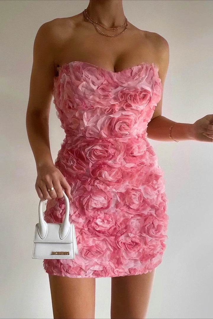 Très Jolie | Strapless Jurk Met Bloemmotief