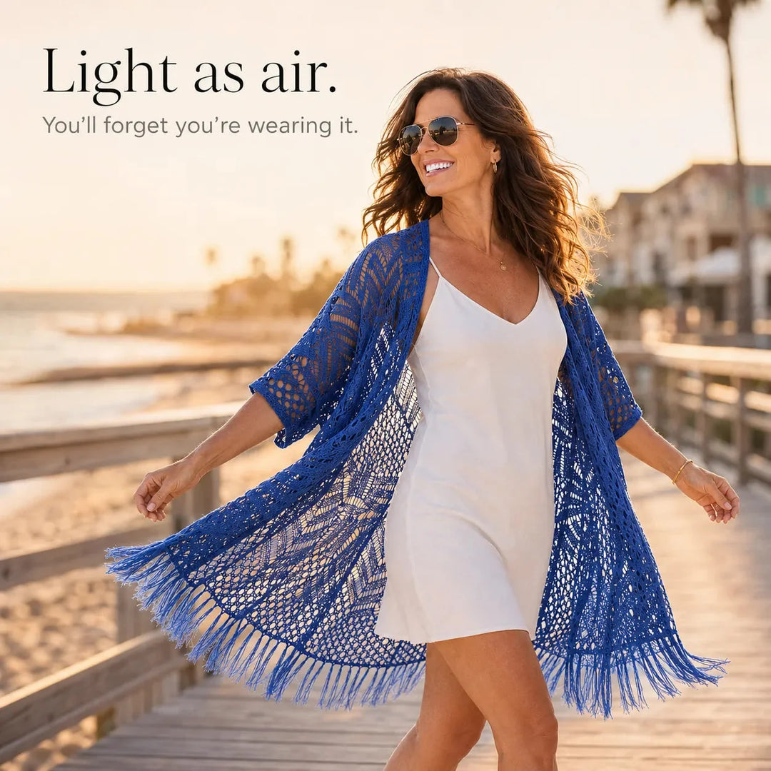 Solenne – Oversized Haakfranje Kimono Cardigan voor Vrouwen