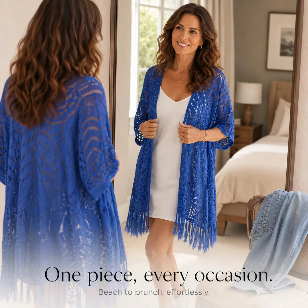 Solenne – Oversized Haakfranje Kimono Cardigan voor Vrouwen