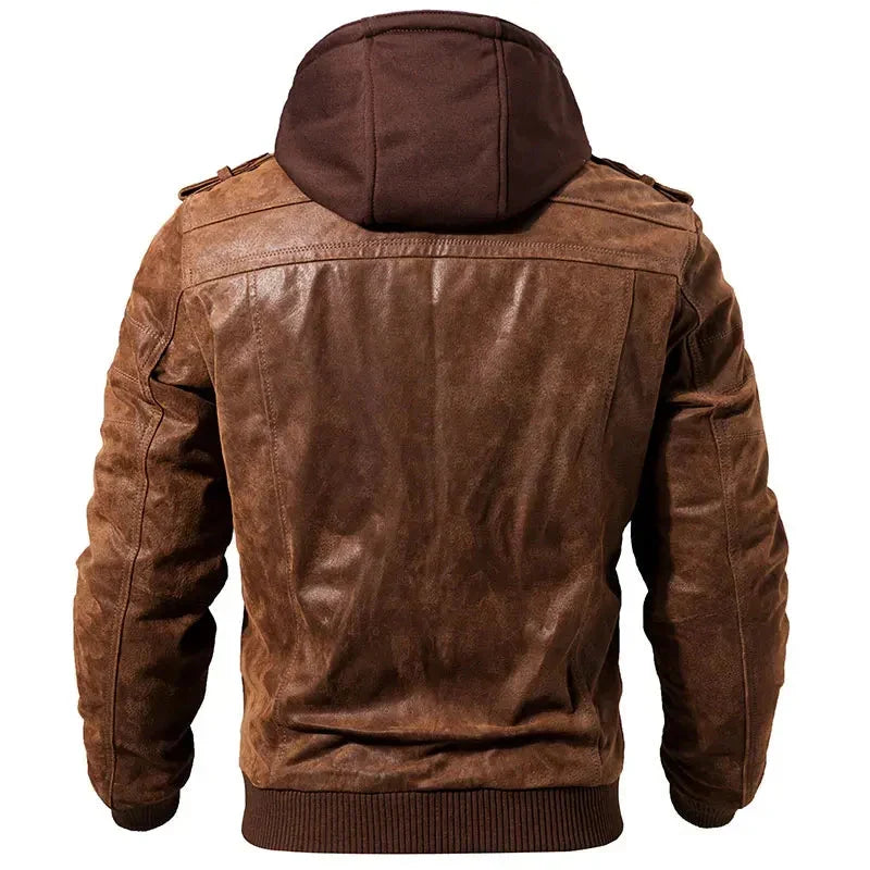 Heren Leren Hooded Casual Zip-Up Jas