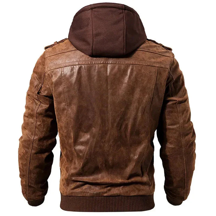 Heren Leren Hooded Casual Zip-Up Jas