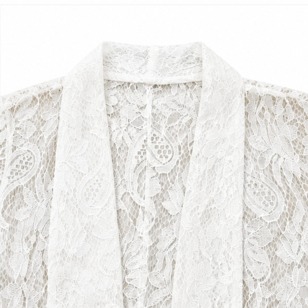 Veluna – Kanten-look Open-Front Korte Mouwen Vest