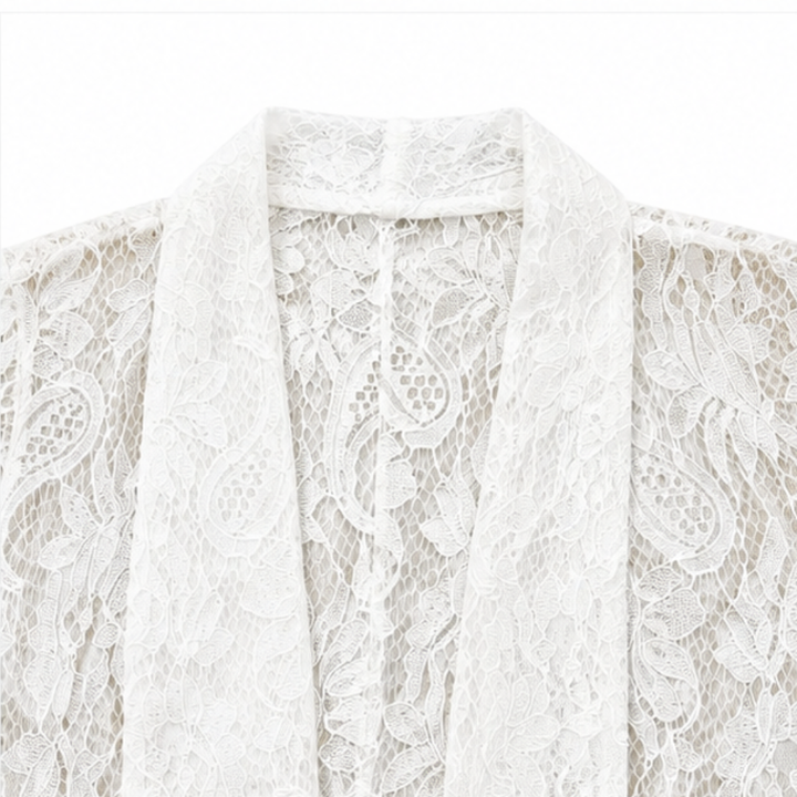 Veluna – Kanten-look Open-Front Korte Mouwen Vest