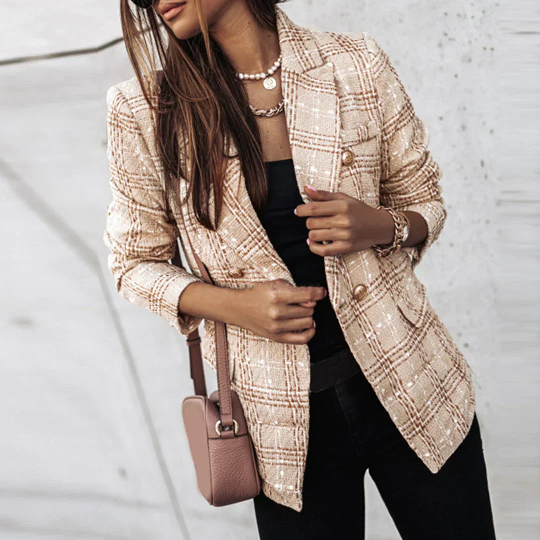 Geruite Tweed Jas Voor Dames