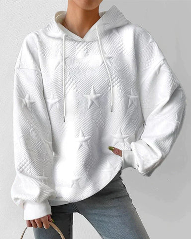 Stijlvolle Witte Gebreide Dames Hoodie met Lange Mouwen