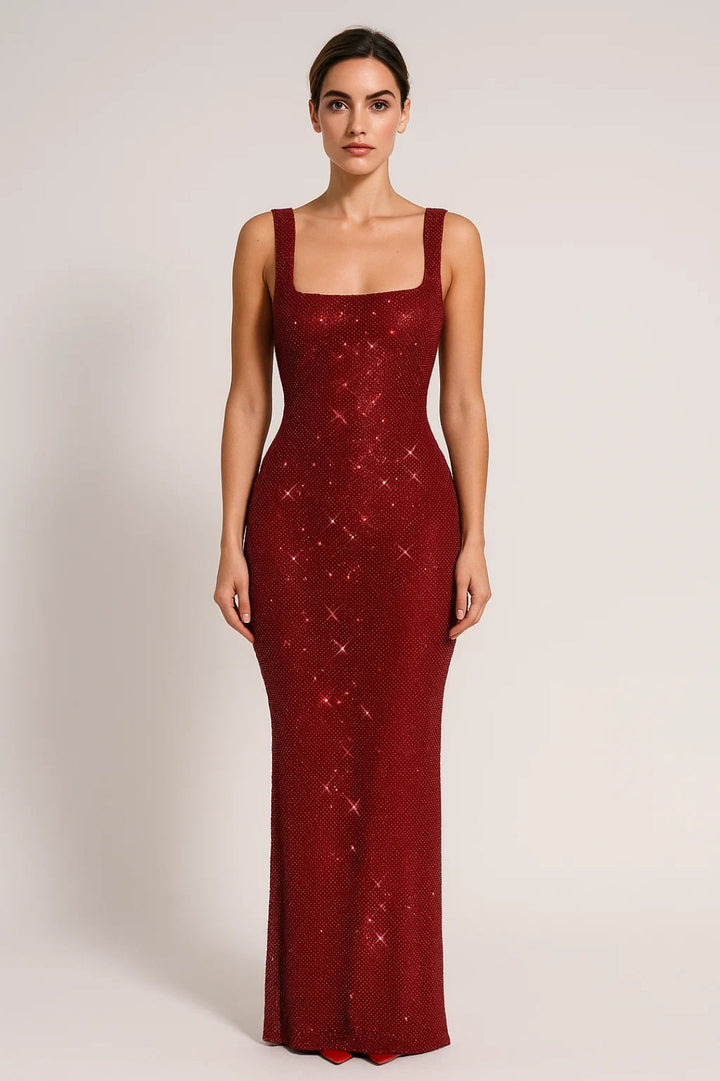 Dames Pailletten Maxi Jurk Met Open Rug