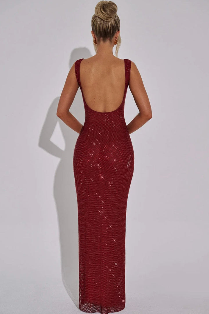 Dames Pailletten Maxi Jurk Met Open Rug