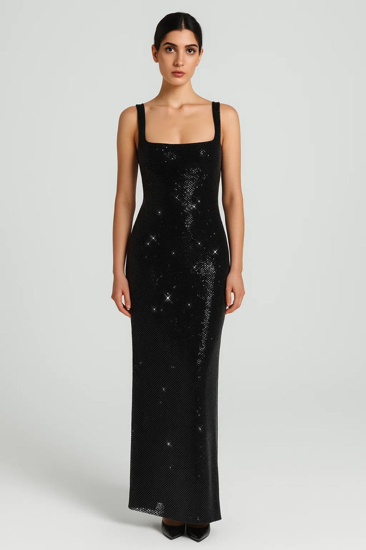 Dames Pailletten Maxi Jurk Met Open Rug