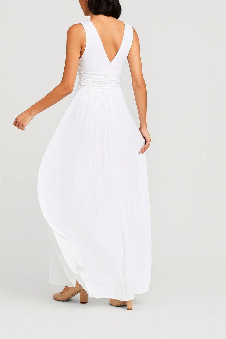 Witte Elegante V Hals Maxi Jurk