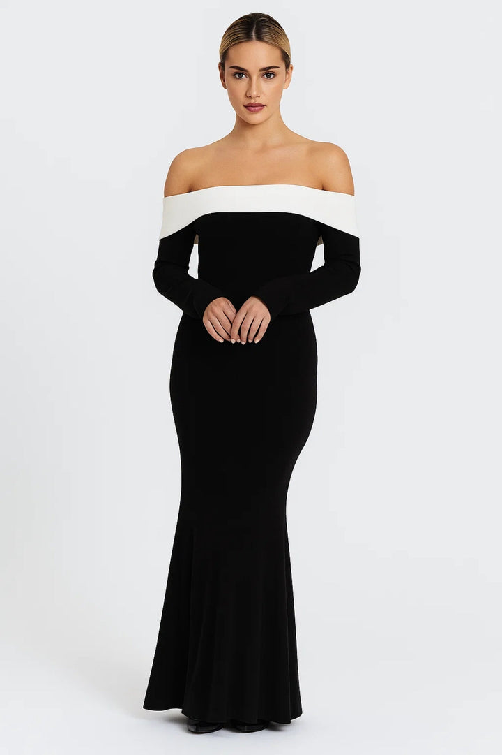 Dames Off Shoulder Maxi Jurk Met Lange Mouwen