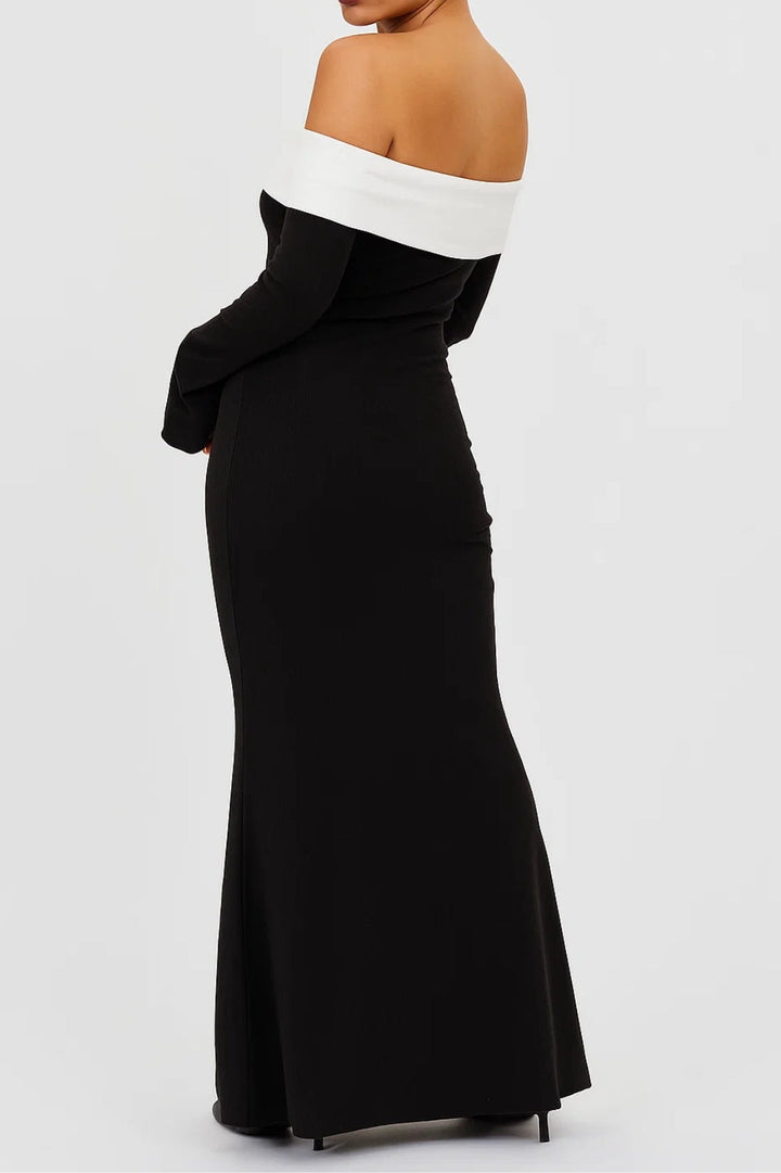 Dames Off Shoulder Maxi Jurk Met Lange Mouwen
