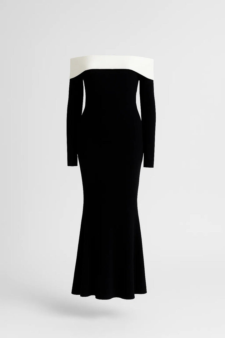 Dames Off Shoulder Maxi Jurk Met Lange Mouwen