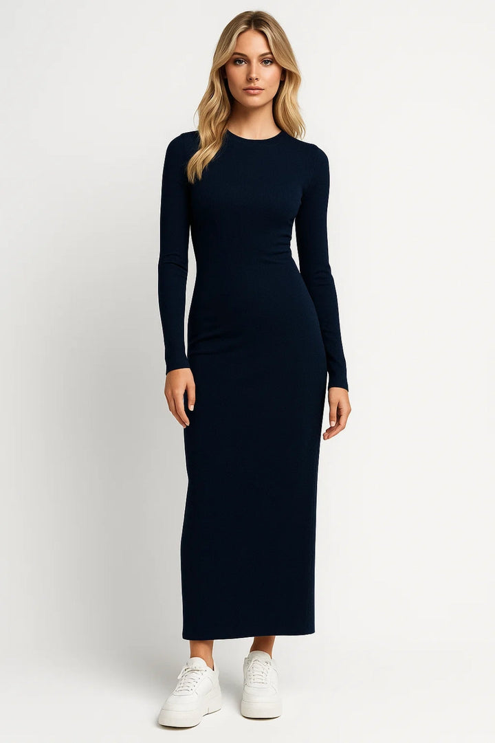 Dames Gebreide Maxi Jurk Met Lange Mouwen