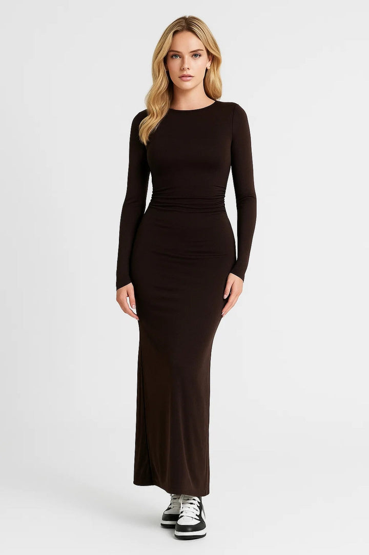 Dames Gebreide Maxi Jurk Met Lange Mouwen