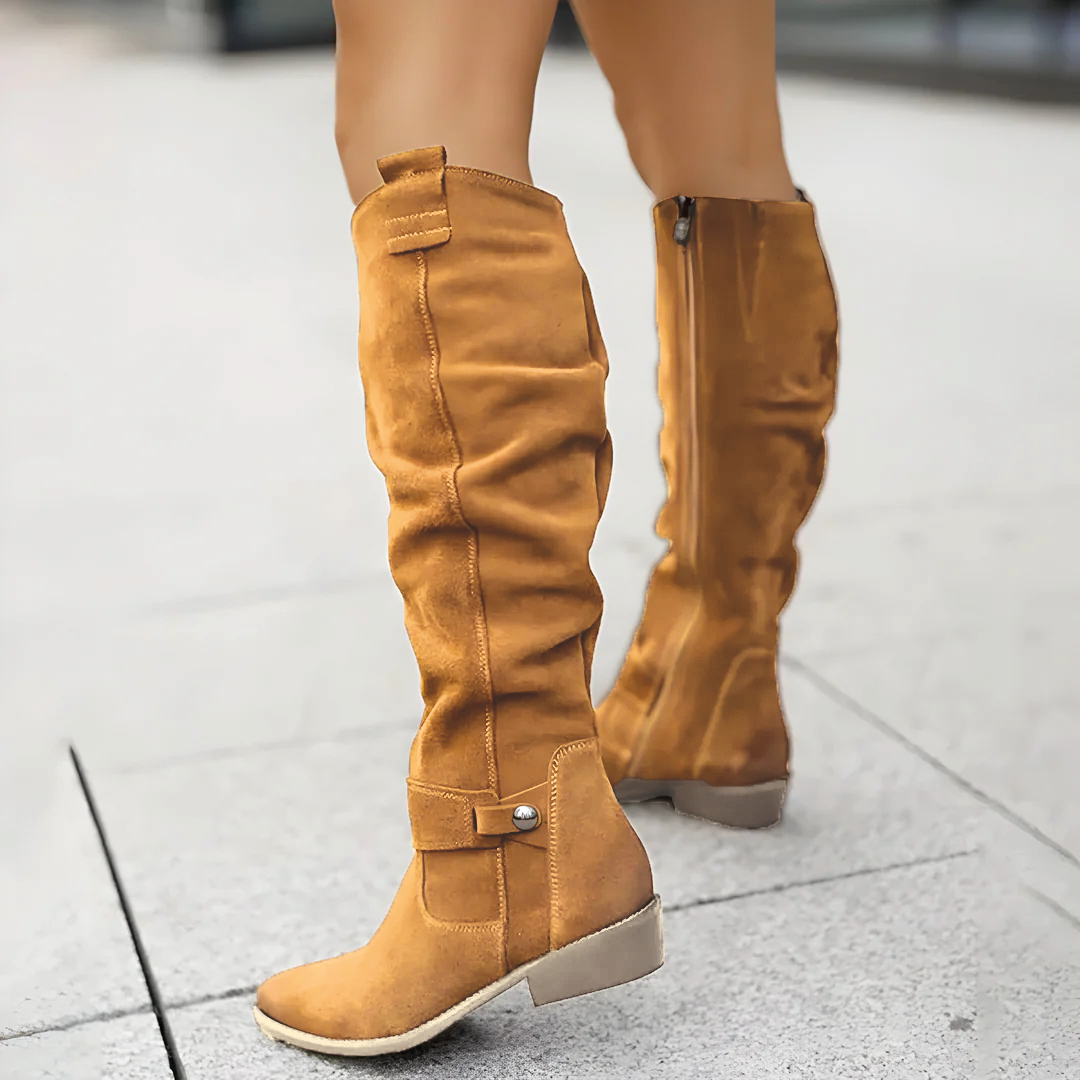 Dames Slouchy Kniehoge Rijdboots met Lage Blokhak