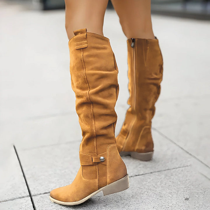 Dames Slouchy Kniehoge Rijdboots met Lage Blokhak
