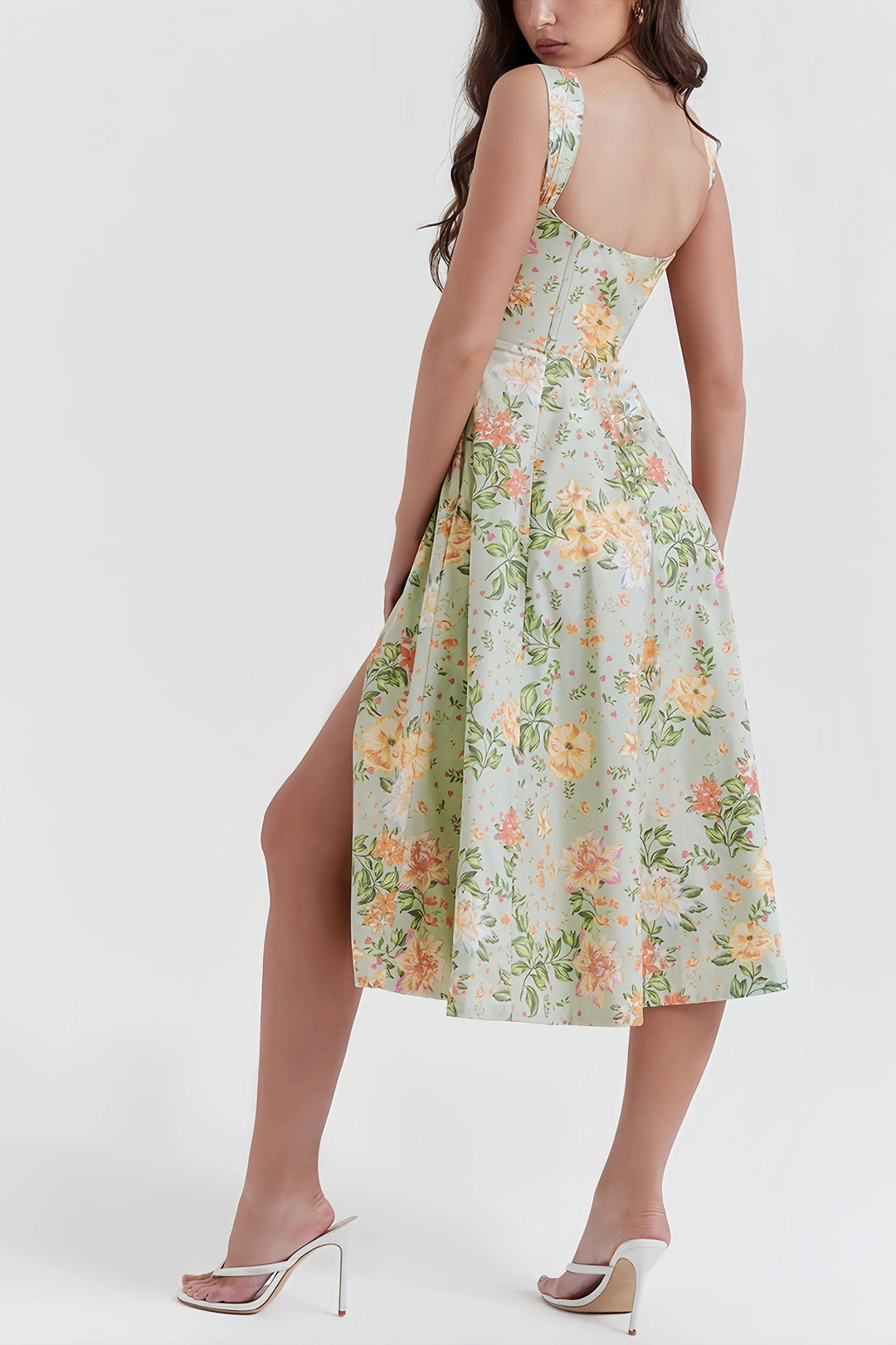 Janice | Bloemmotief Midi-Jurk - Elegante Split, Luchtig en Zomers