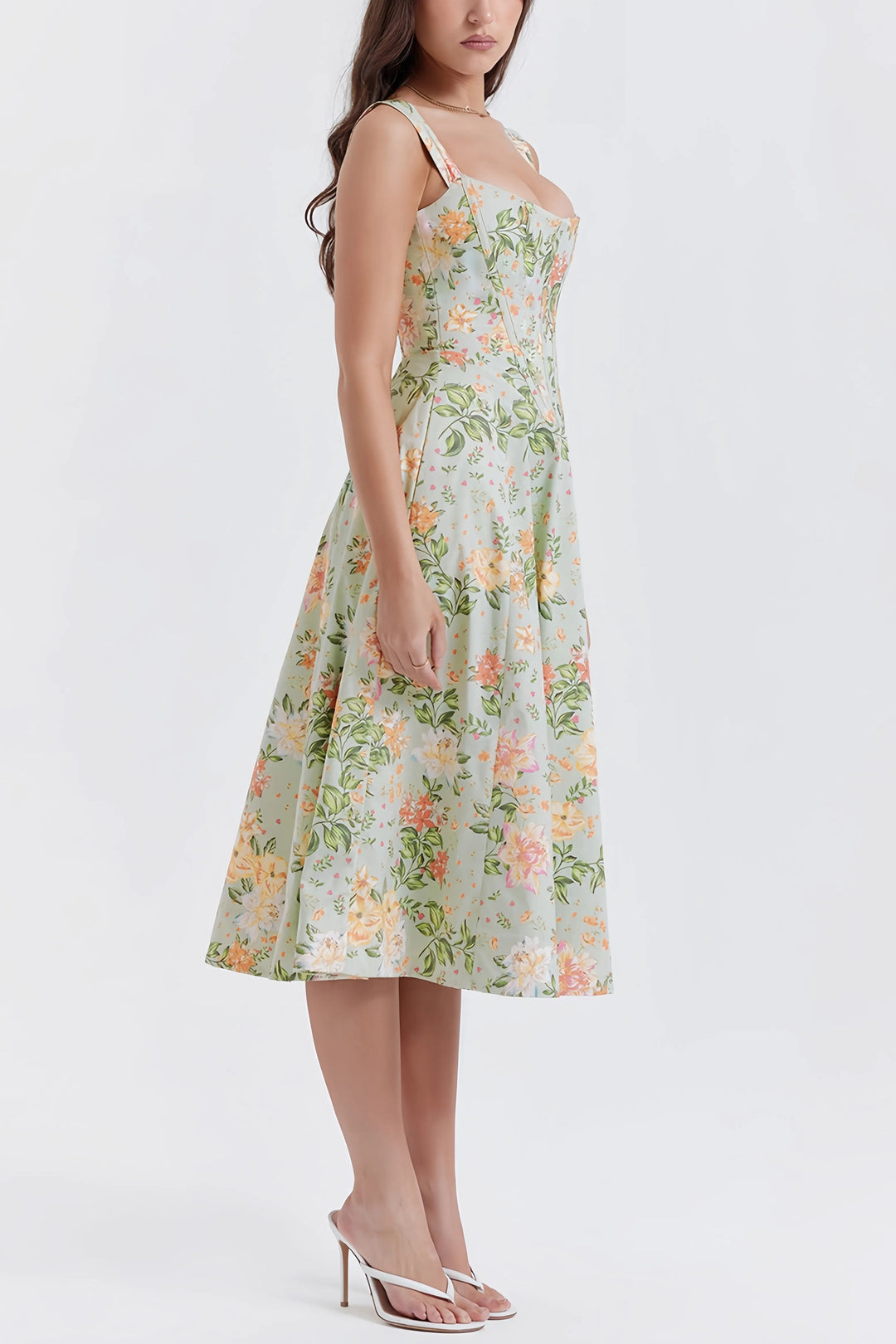 Janice | Bloemmotief Midi-Jurk - Elegante Split, Luchtig en Zomers