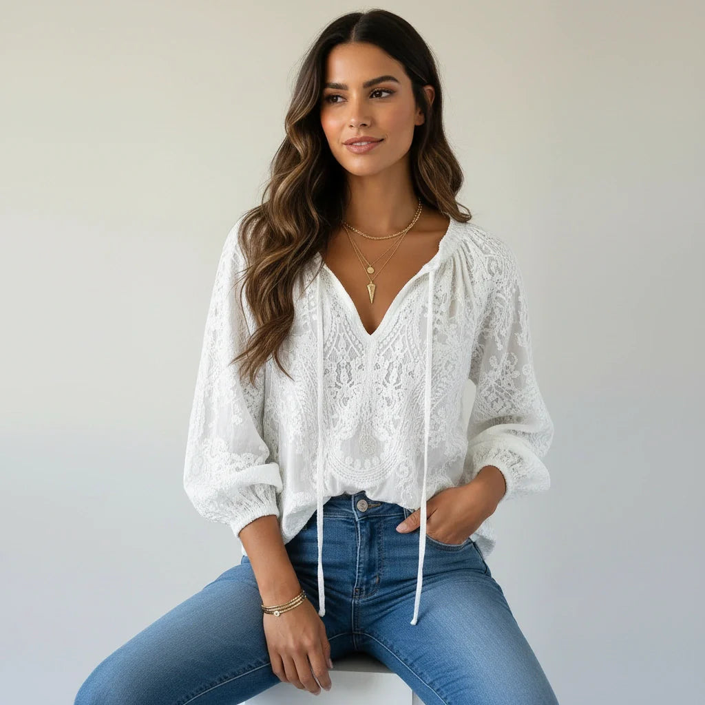 Luchtige kanten blouse met bohemian uitstraling - Kelly