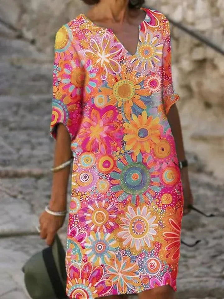 Zomerjurk met Halve Mouwen en Bloemenprint voor Dames