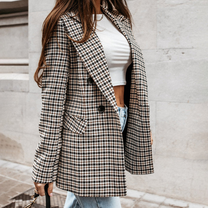 Ivonne | Stijlvolle Klassiek Geruit Dubbel Geknoopte Blazer