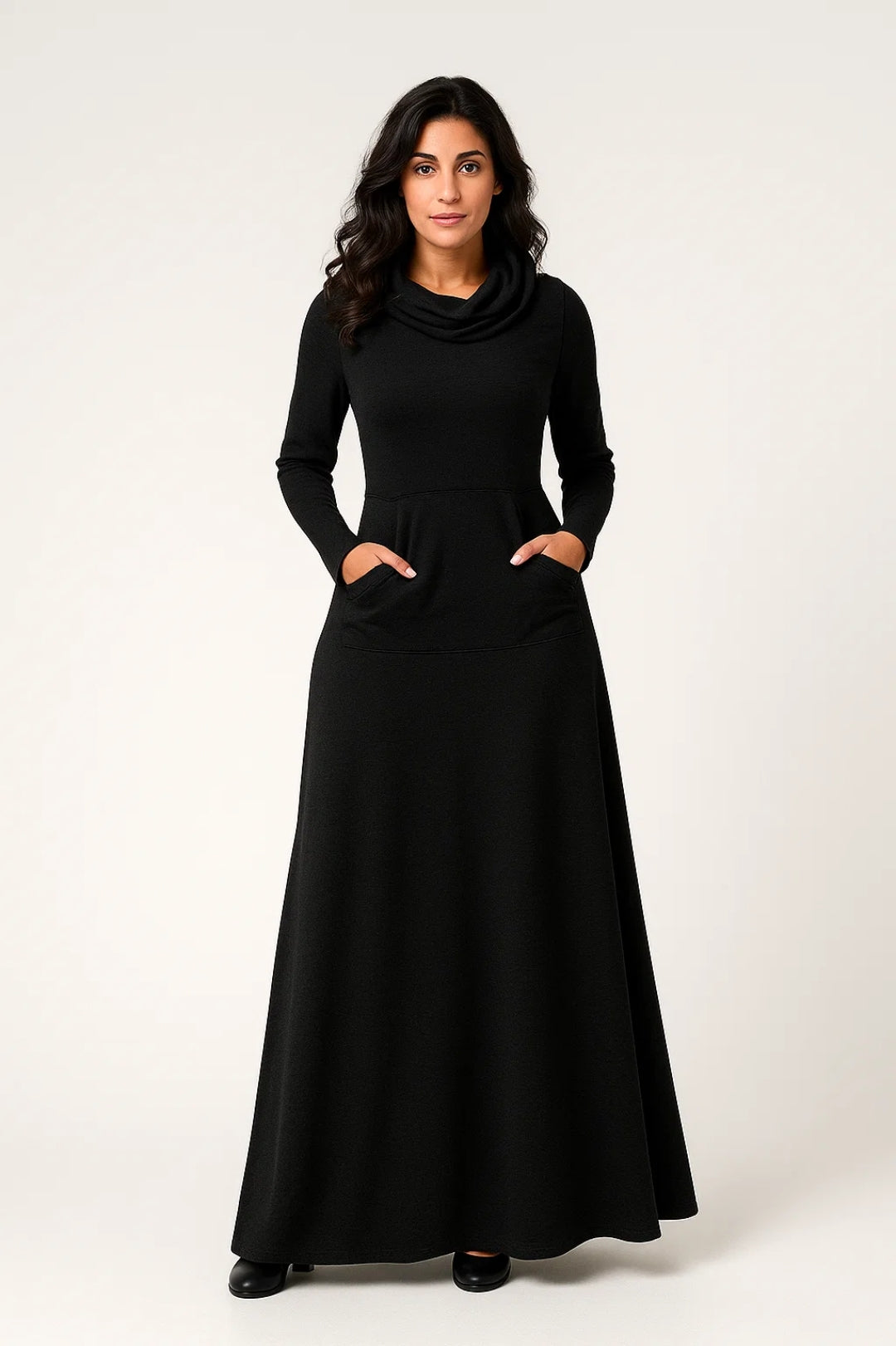 Dames Maxi Jurk Met Col En Lange Mouwen