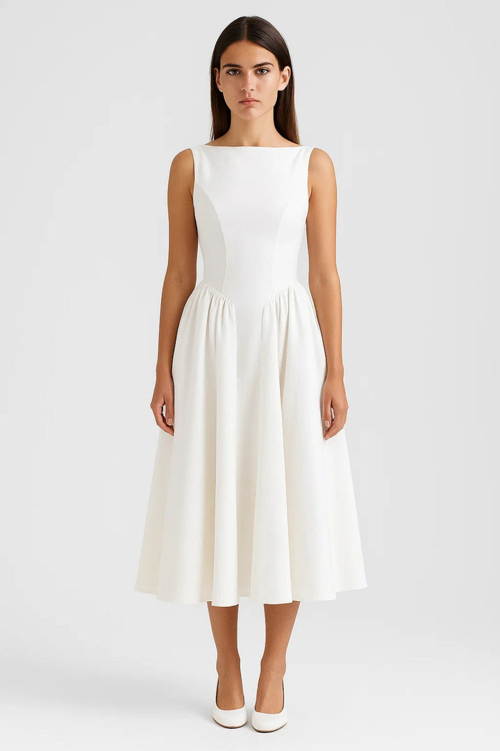 Witte Midi Jurk met Open Rug