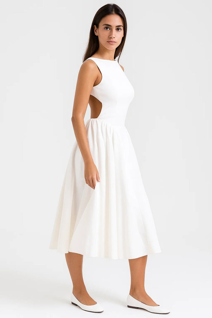 Witte Midi Jurk met Open Rug