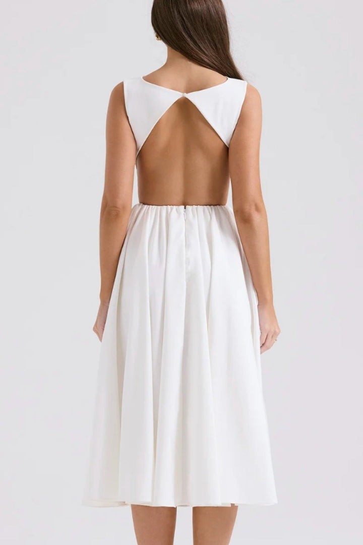 Witte Midi Jurk met Open Rug