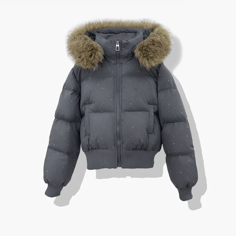 Dames korte gestikte blouson met afneembare capuchon
