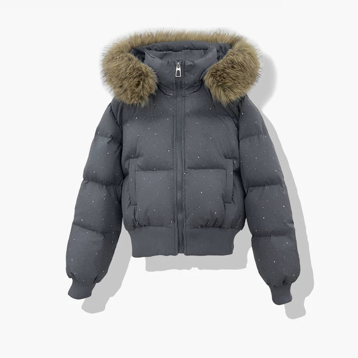 Dames korte gestikte blouson met afneembare capuchon
