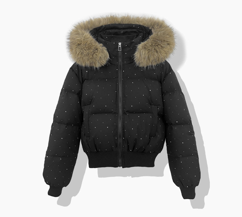Dames korte gestikte blouson met afneembare capuchon