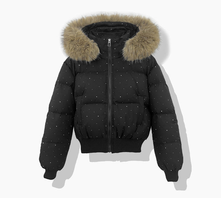Dames korte gestikte blouson met afneembare capuchon