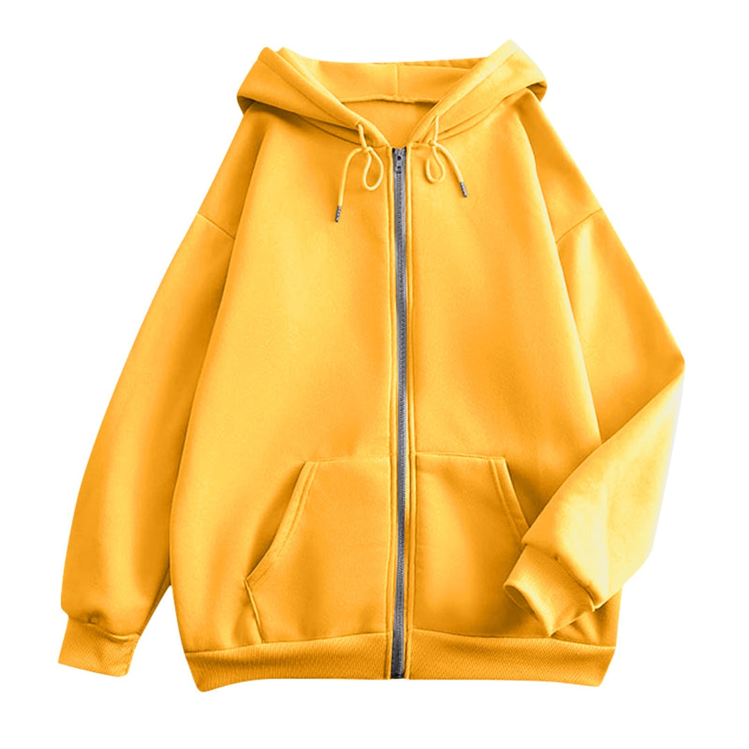 Dames ruime hoodie met rits, kangoeroezakken en ribgebreide boorden