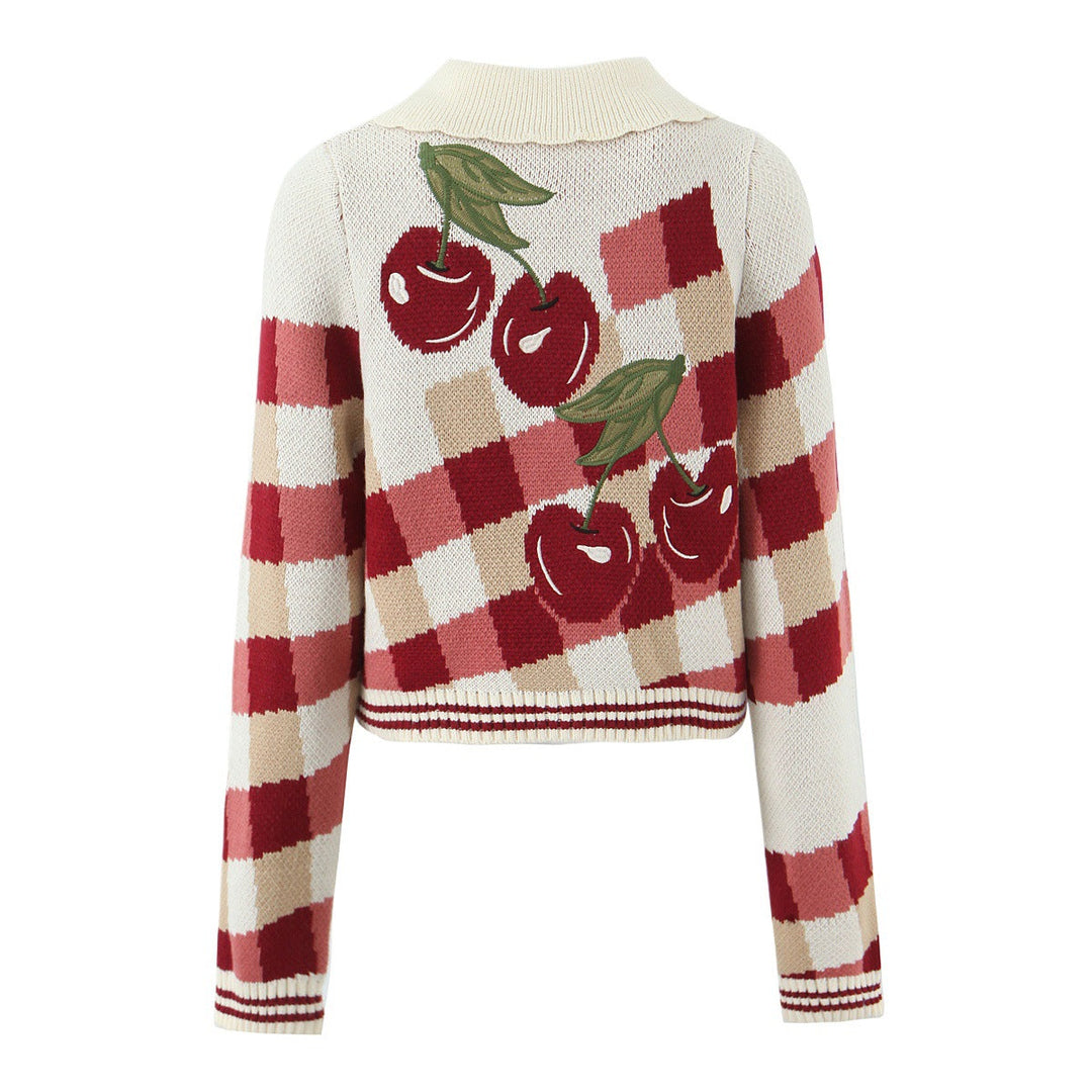 Dames Korte Gebreide Cardigan met Kersenbloesem Bloemmotief