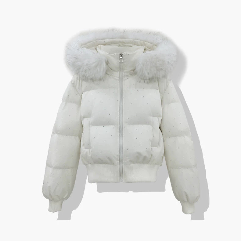 Dames korte gestikte blouson met afneembare capuchon