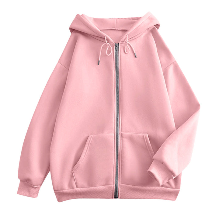 Dames ruime hoodie met rits, kangoeroezakken en ribgebreide boorden