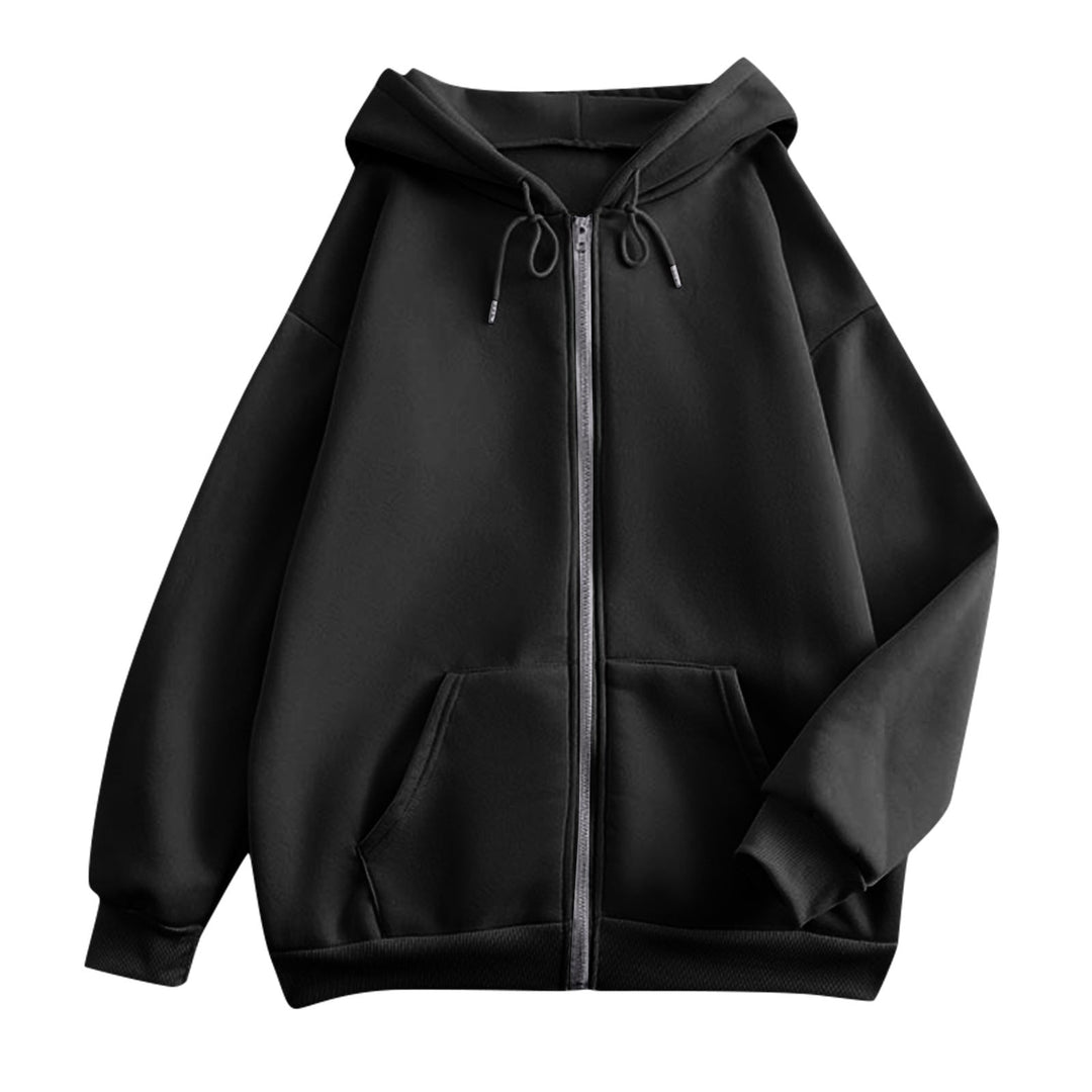 Dames ruime hoodie met rits, kangoeroezakken en ribgebreide boorden