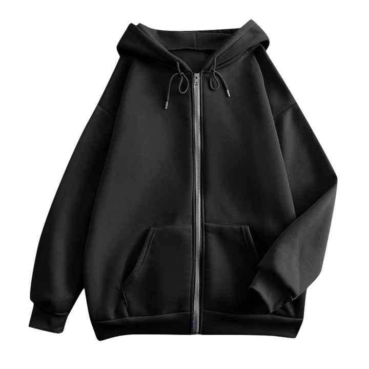 Dames ruime hoodie met rits, kangoeroezakken en ribgebreide boorden