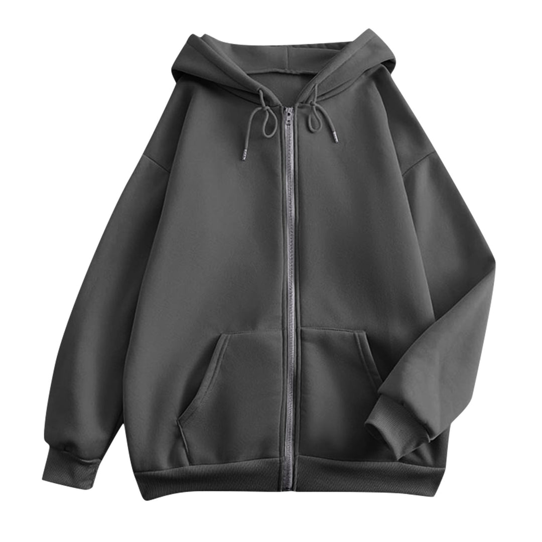Dames ruime hoodie met rits, kangoeroezakken en ribgebreide boorden