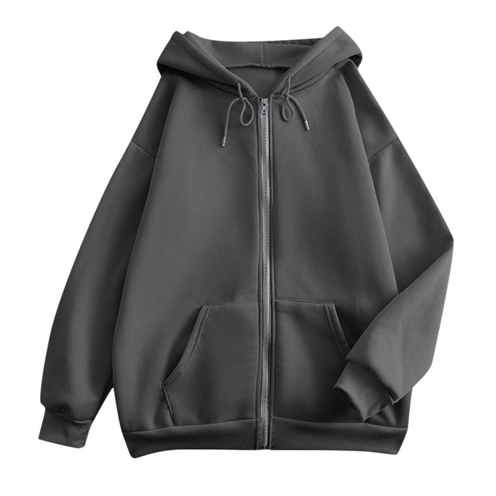Dames ruime hoodie met rits, kangoeroezakken en ribgebreide boorden