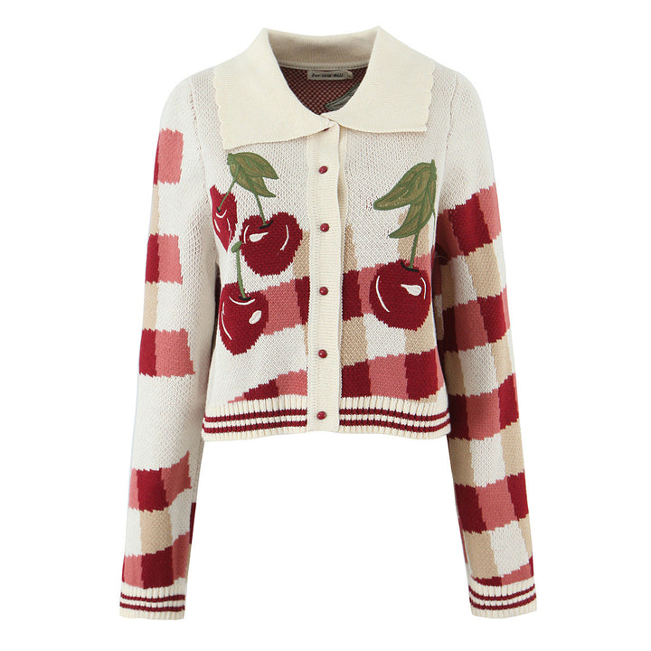 Dames Korte Gebreide Cardigan met Kersenbloesem Bloemmotief