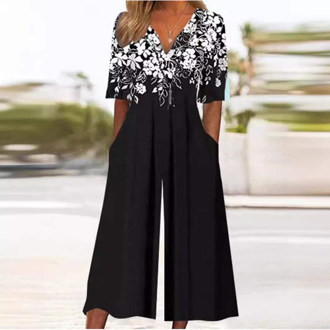 Jumpsuit met Wijde Pijpen en Bloemenprint voor Dames