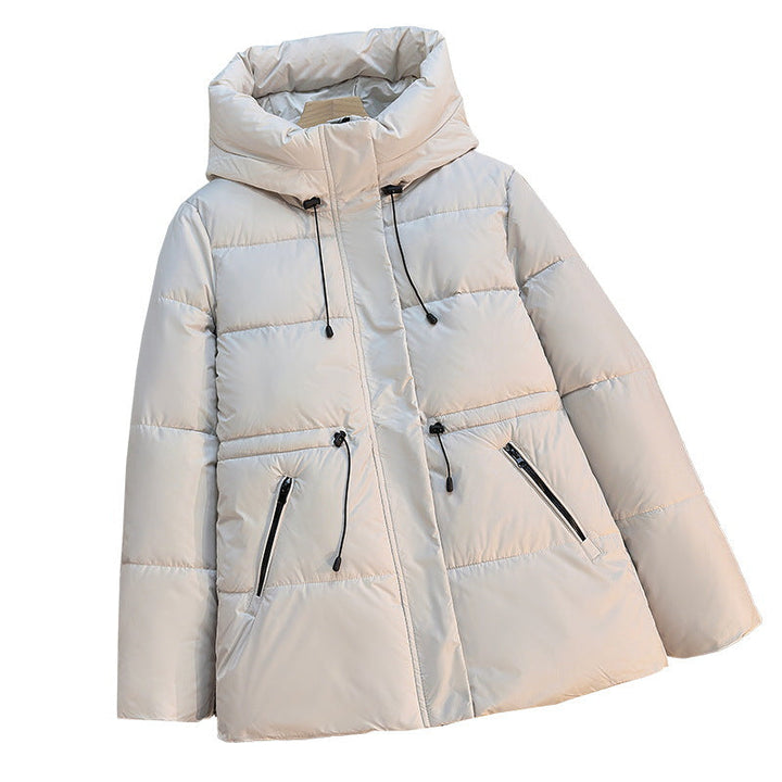 Dames korte gewatteerde hoodie met hoge kraag en koord