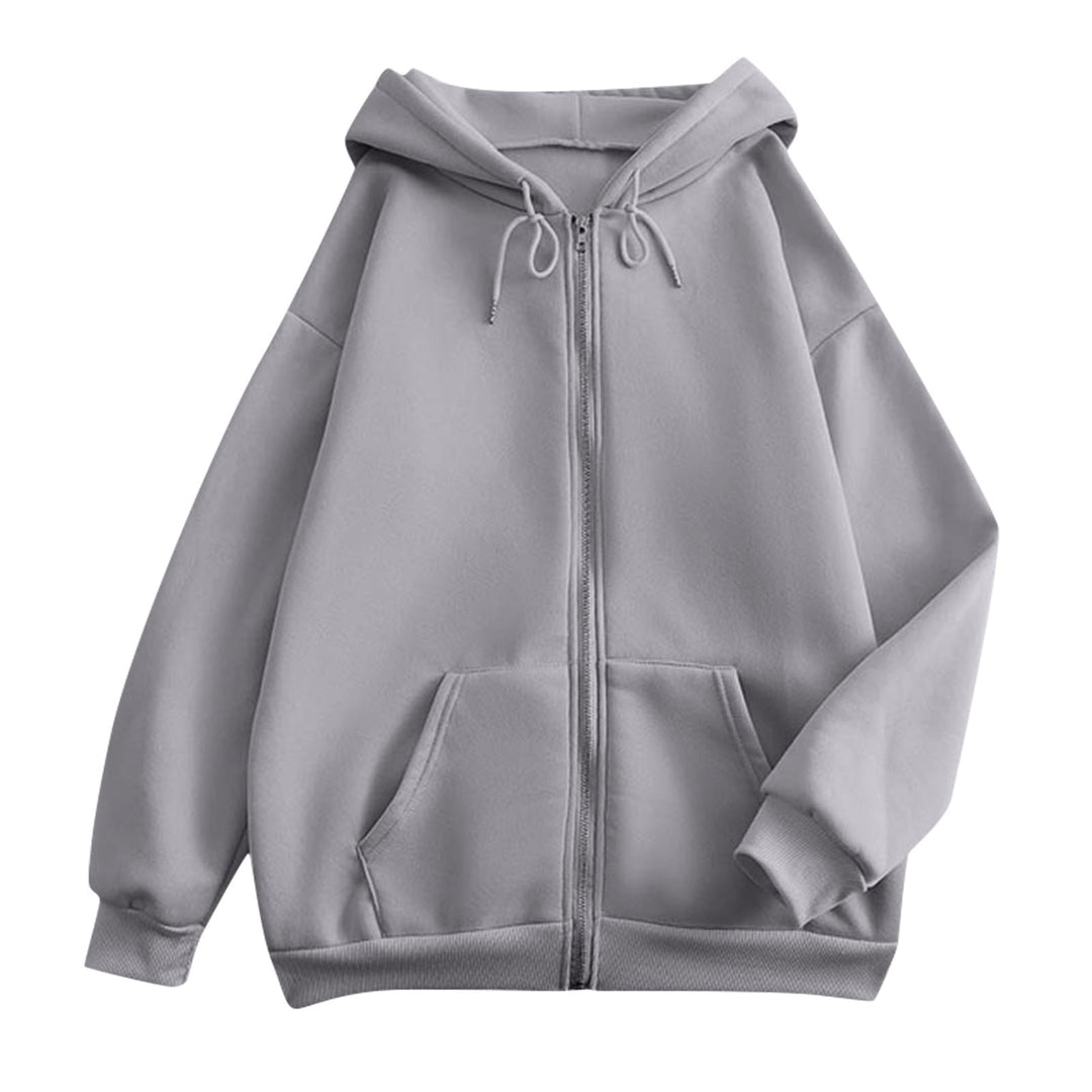 Dames ruime hoodie met rits, kangoeroezakken en ribgebreide boorden