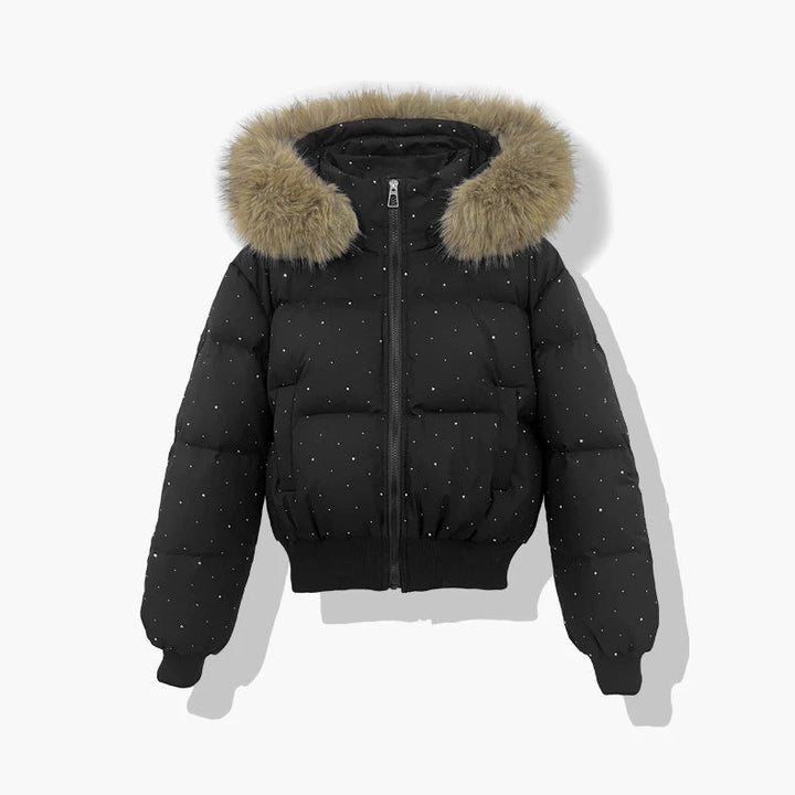 Dames korte gestikte blouson met afneembare capuchon