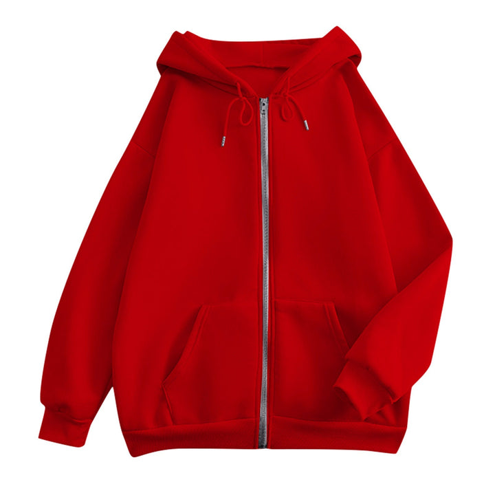 Dames ruime hoodie met rits, kangoeroezakken en ribgebreide boorden