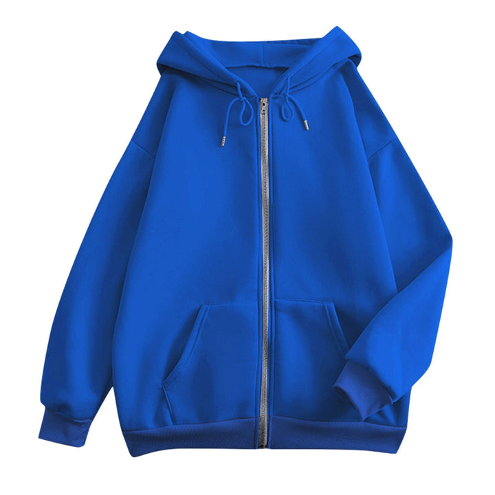 Dames ruime hoodie met rits, kangoeroezakken en ribgebreide boorden